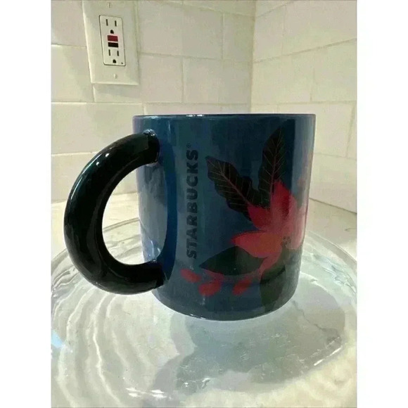 Starbucks Royal Blue Floral 2021 Coffee Mug Cup 12 Oz Ceramic Collectible - Picture 4 of 13